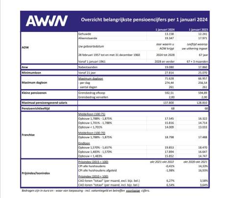 Overzicht Belangrijkste Pensioencijfers 2024